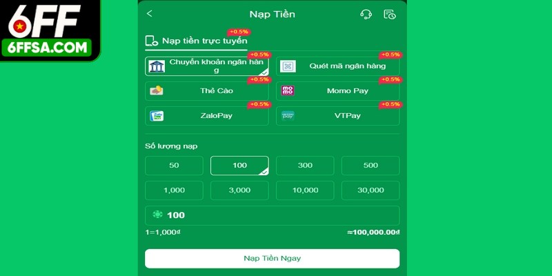 Khi nạp tiền 6FF thành viên cần đáp ứng theo đúng điều kiện đưa ra